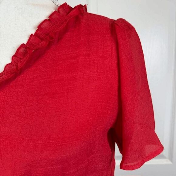 BaeVely One Shoulder Ruffle Red Mini Dress Elastic Waist Lined Size Medium - Picture 2 of 11